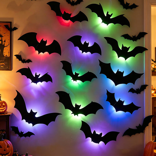 3D Glowing Halloween Bat Wall Set
