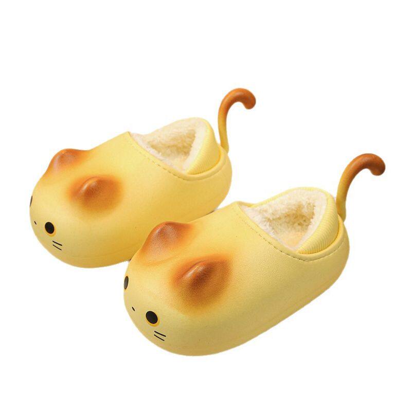 Cute Cat Tail Plush Slippers with Warm Fleece Lining