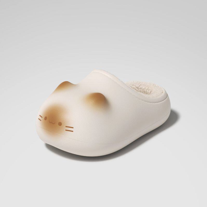 Cute Cat Tail Plush Slippers with Warm Fleece Lining