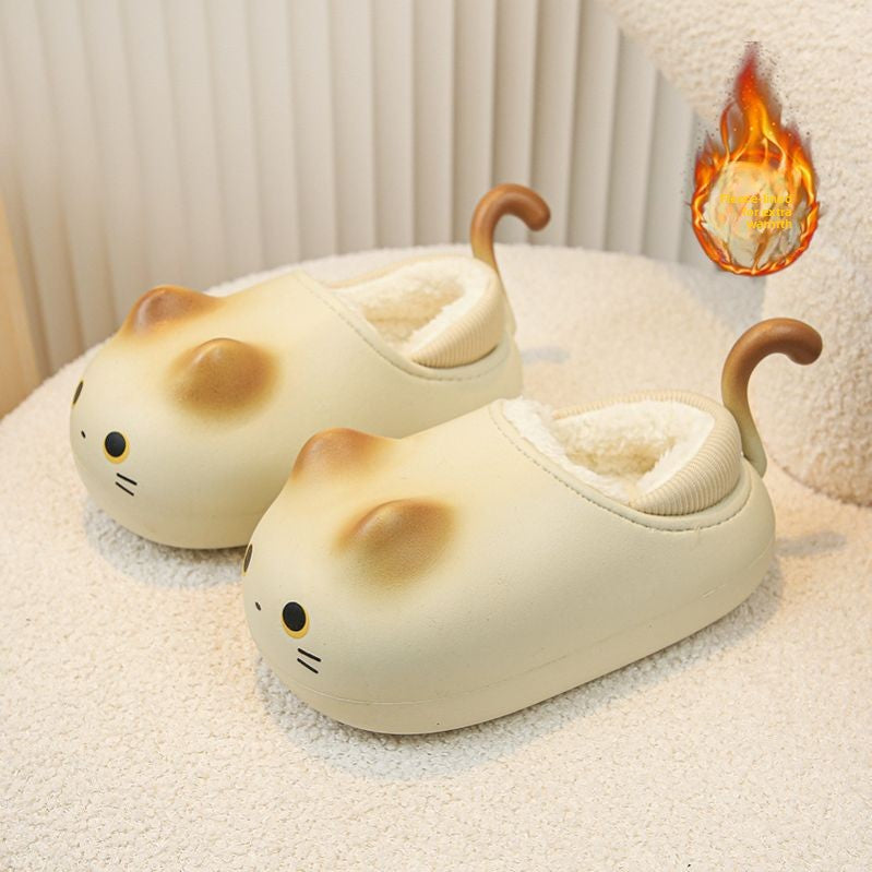 Cute Cat Tail Plush Slippers with Warm Fleece Lining
