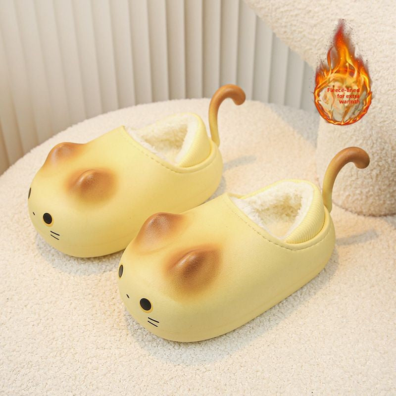 Cute Cat Tail Plush Slippers with Warm Fleece Lining