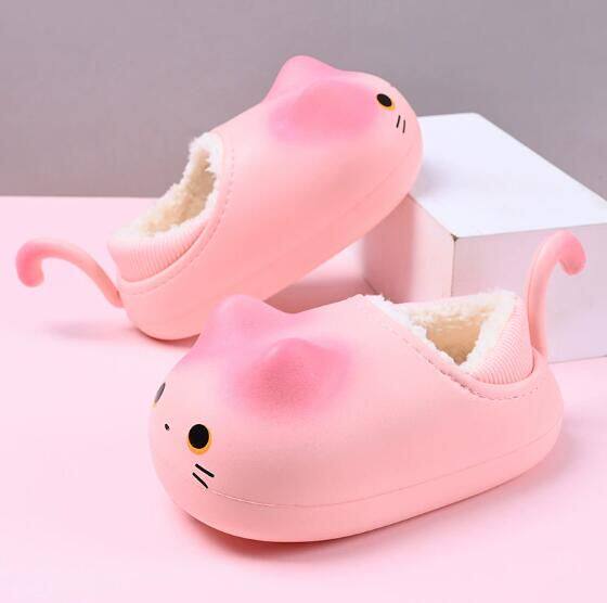 Cute Cat Tail Plush Slippers with Warm Fleece Lining